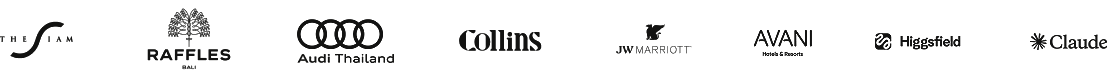 The Siam, Raffles Bali, Audi Thailand, Collins, JW Marriott, Avani, Higgsfield, Claude